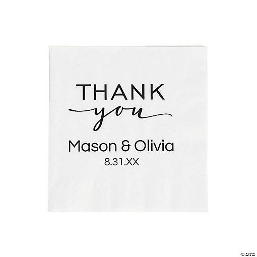 Bulk 50 Pc. Personalized Modern Script Thank You Beverage Napkins