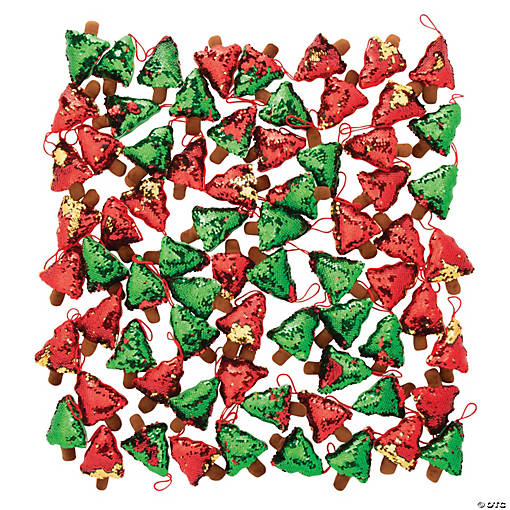 Bulk 72 Pc. Reversible Sequin Plush Christmas Tree Ornaments