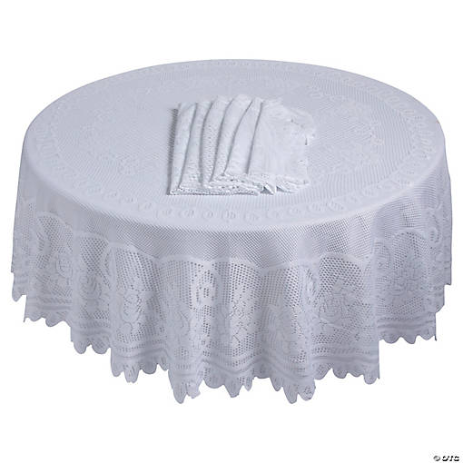 Bulk 80" Round White Lace Polyester Tablecloths - 12 Pc.