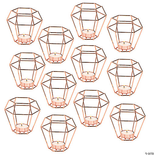 Bulk Copper Geometric Tea Light Holders - 12 Pc.