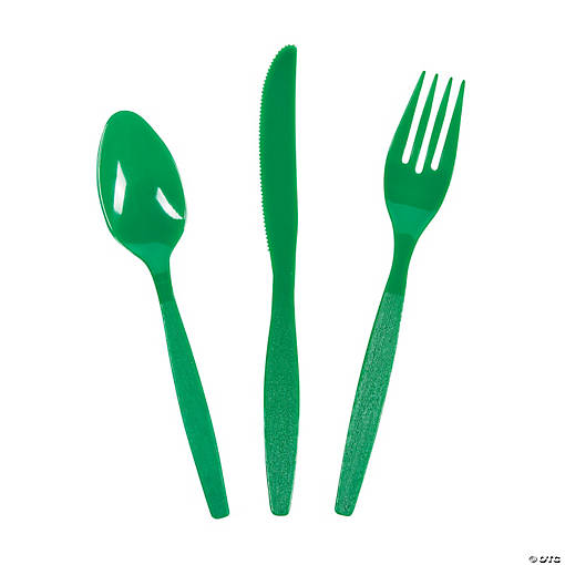 Bulk Green Plastic Cutlery Sets for 70