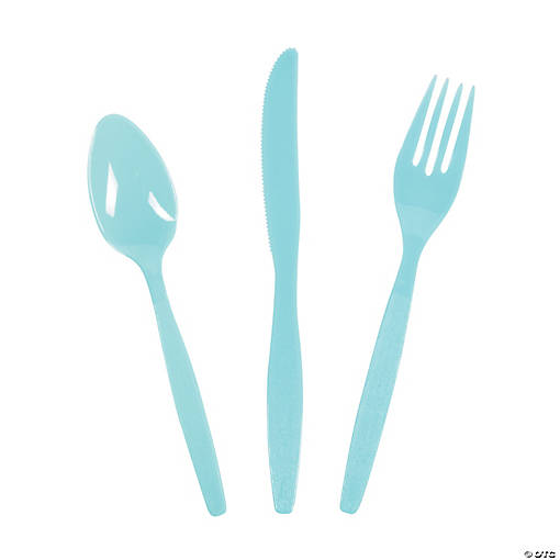 Bulk Light Blue Plastic Cutlery Sets for 70