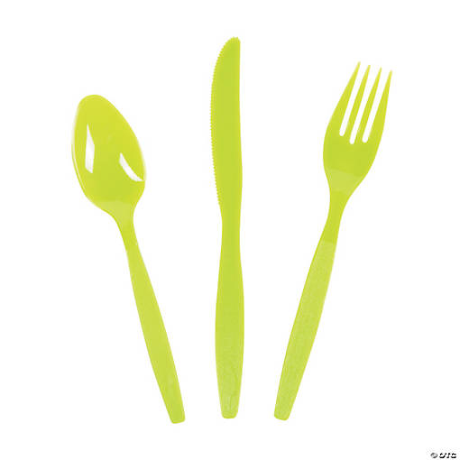 Bulk Lime Green Plastic Cutlery Sets for 70