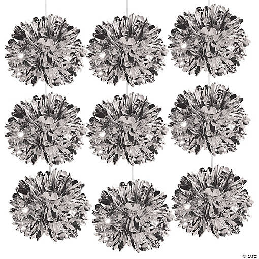 Bulk Metallic Silver Fluff Balls - 9 Pc.