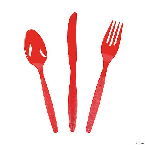 Bulk Red Plastic Cutlery Sets for 70