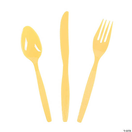 Bulk  Yellow Plastic Cutlery Sets for 70