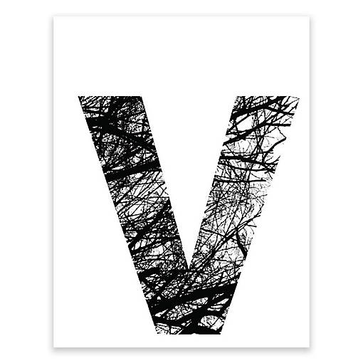 BW Tree Branches Letter V 8.5x11