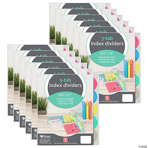 C-Line 5-Tab Poly Binder Index Dividers, Assorted, 5 Per Set, 12 Sets