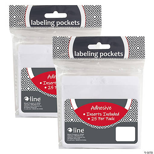 C-Line Self Adhesive Labeling Pockets with Inserts, 25 Per Pack, 2 Packs
