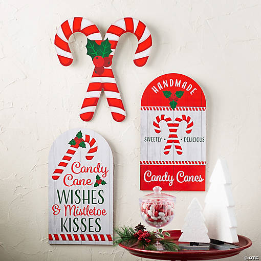 Candy Cane Vertical Sign Wall Decorations - 3 Pc.