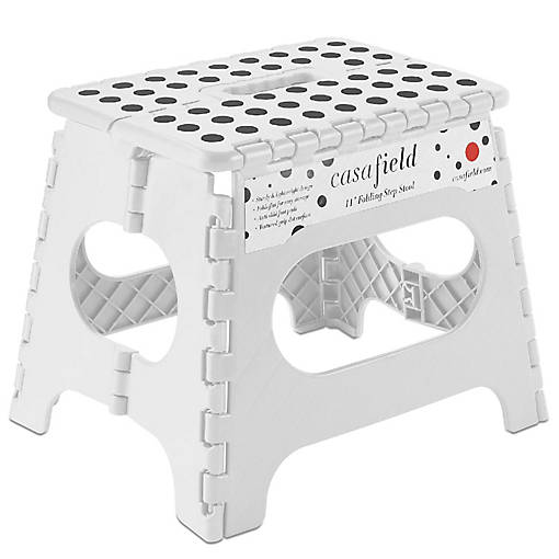 Casafield 11" Collapsible Folding Plastic Kitchen Step Foot Stool with Handle - White