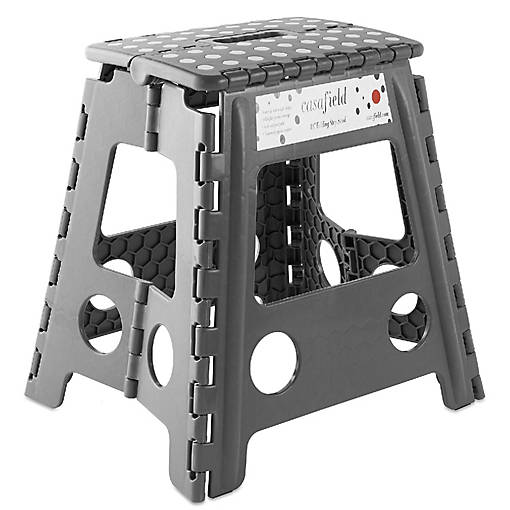 Casafield 16" Collapsible Folding Plastic Kitchen Step Foot Stool with Handle - Gray