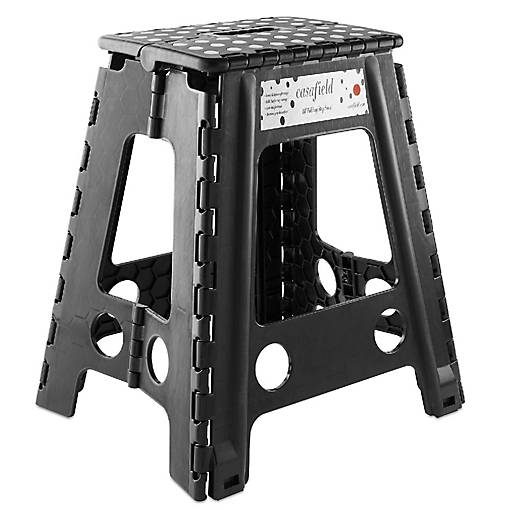 Casafield 18" Collapsible Folding Plastic Kitchen Step Foot Stool with Handle - Black