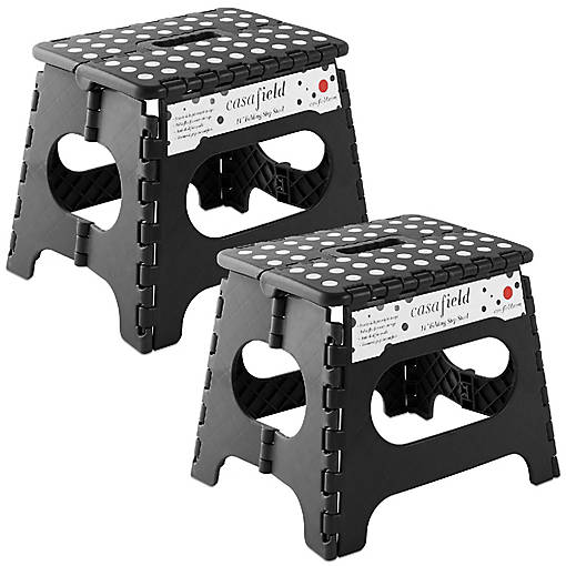 Casafield 2 Pack - 11" Collapsible Kids Folding Plastic Kitchen Step Foot Stool, Black