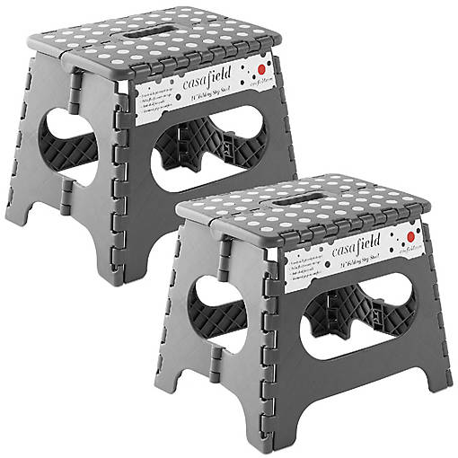 Casafield 2 Pack - 11" Collapsible Kids Folding Plastic Kitchen Step Foot Stool, Gray