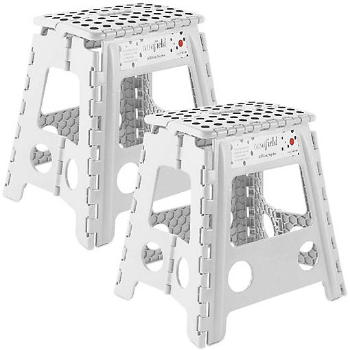 Casafield 2 Pack - 16" Collapsible Kids Folding Plastic Kitchen Step Foot Stool, White