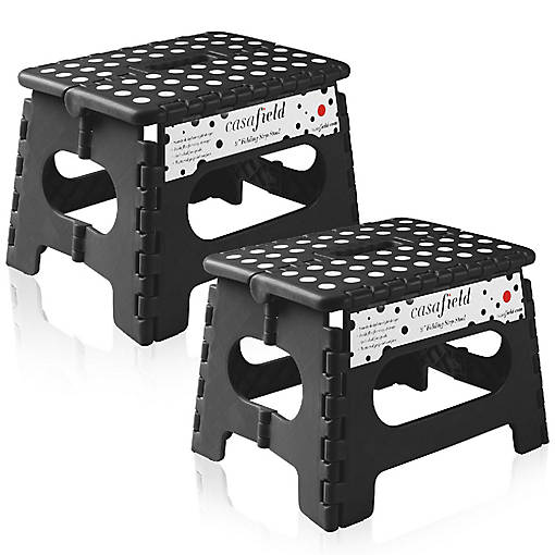 Casafield 2 Pack - 9" Collapsible Kids Folding Plastic Kitchen Step Foot Stool, Black