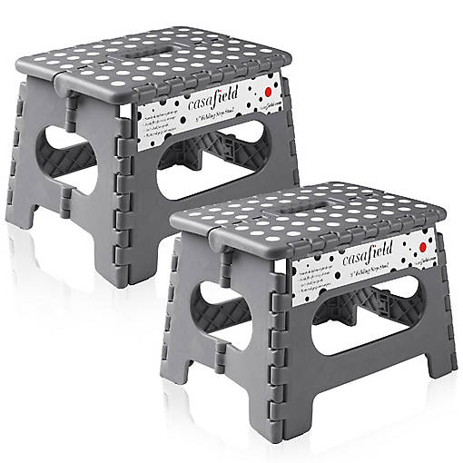 Casafield 2 Pack - 9" Collapsible Kids Folding Plastic Kitchen Step Foot Stool, Gray