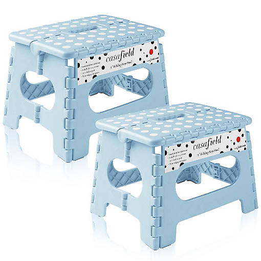 Casafield 2 Pack - 9" Collapsible Kids Folding Plastic Kitchen Step Foot Stool, Light Blue