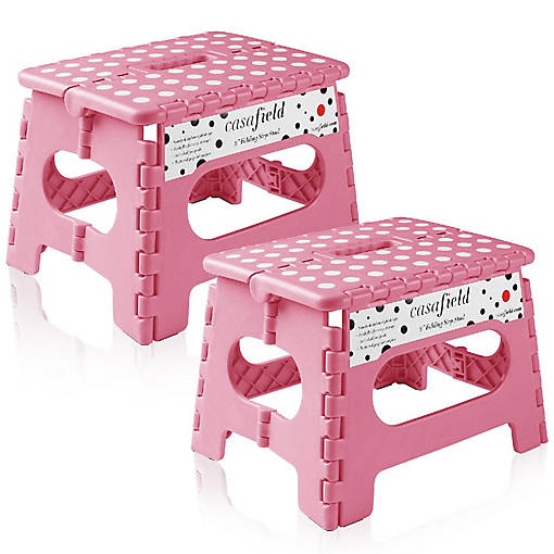 Casafield 2 Pack - 9" Collapsible Kids Folding Plastic Kitchen Step Foot Stool, Pink