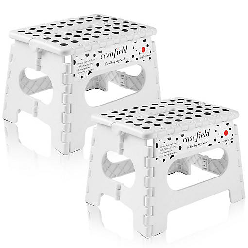 Casafield 2 Pack - 9" Collapsible Kids Folding Plastic Kitchen Step Foot Stool, White