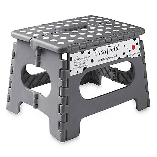 Casafield 9" Collapsible Folding Plastic Kitchen Step Foot Stool with Handle - Gray