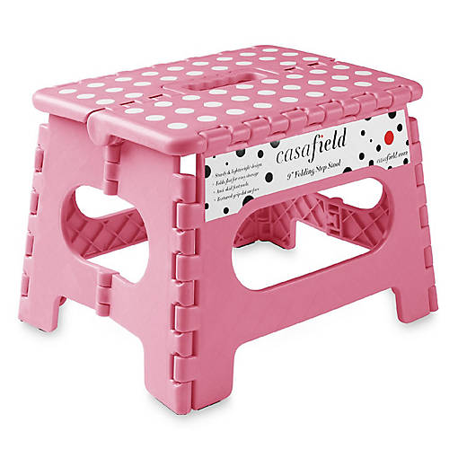 Casafield 9" Collapsible Folding Plastic Kitchen Step Foot Stool with Handle - Light Pink