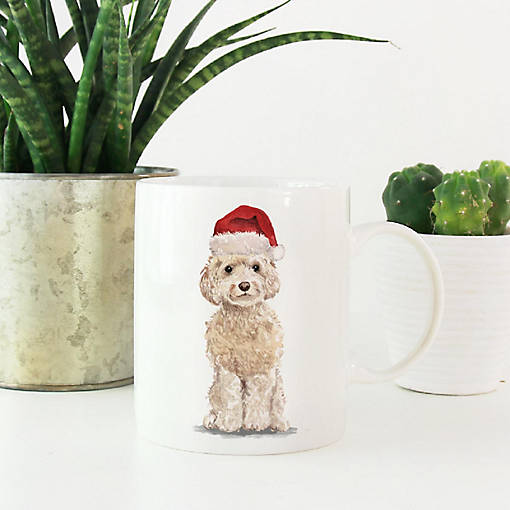 Champagne Cockapoo Santa Hat Ceramic Mug