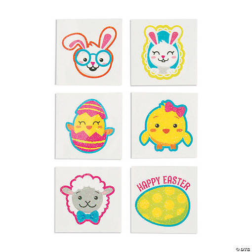 Charming Easter Glitter Temporary Tattoos - 72 Pc. for Festive Fun