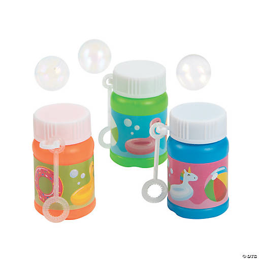 Charming Mini Pool Party Bubble Bottles with Fun Characters - 24 Pc.
