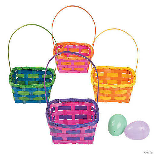 Charming Square Multicolor Bamboo Easter Baskets - 12 Pc.