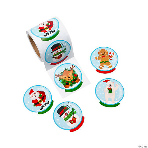 Christmas Snow Globe Sticker Roll - 100 Pc.