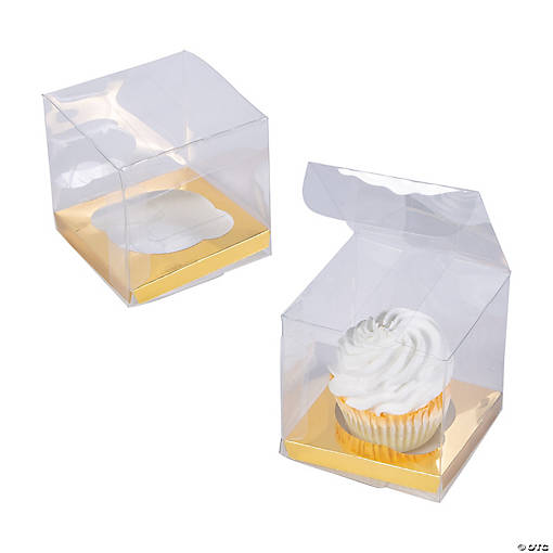 Clear Cupcake Boxes with Gold Base - 12 Pc.