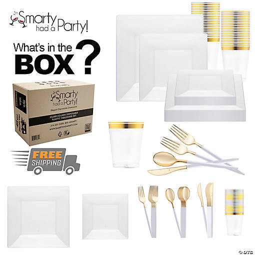 Clear Square Disposable Plastic Tableware Set - 60 Settings