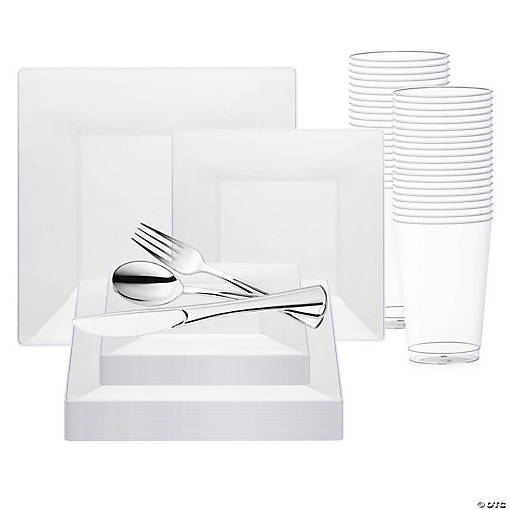 Clear Square Plastic Wedding Value Set - 120 Settings