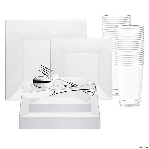 Clear Square Plastic Wedding Value Set - 20 Settings