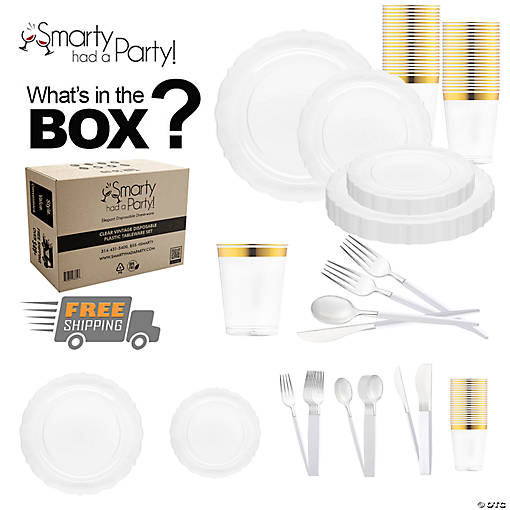 Clear Vintage Disposable Plastic Tableware Set - 60 Settings