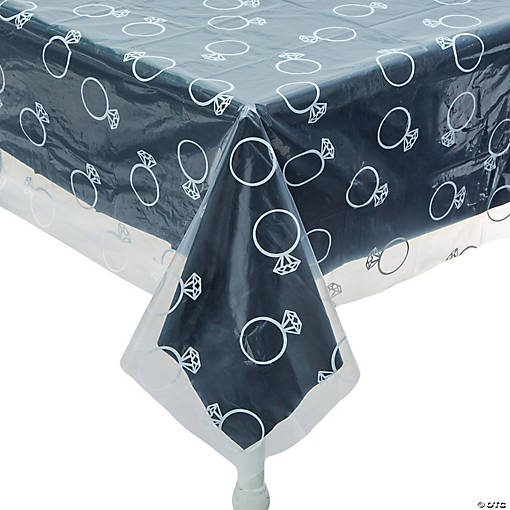 Clear with Diamond Ring Print &amp; Solid Color Disposable Plastic Tablecloth Kit - 2 Pc.