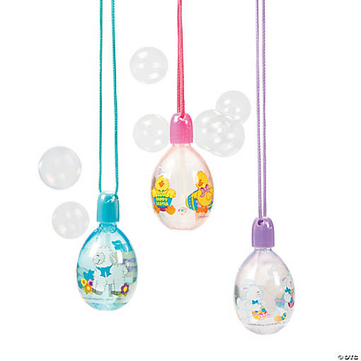 Colorful Egg-Shaped Bubble Bottle Necklaces - 12 Pc. for Easter Fun