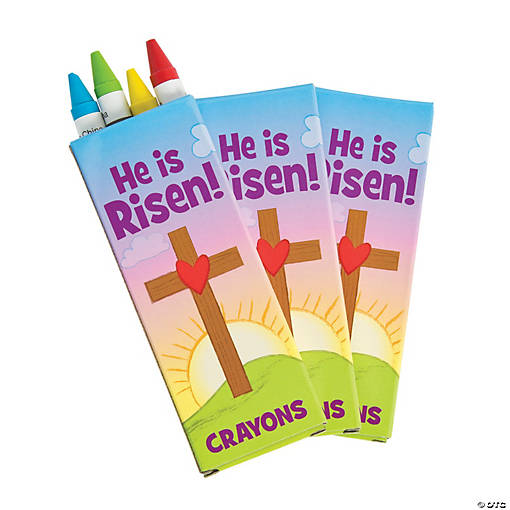 Colorful He is Risen Crayon Boxes - 24 Pc. for Easter Activities