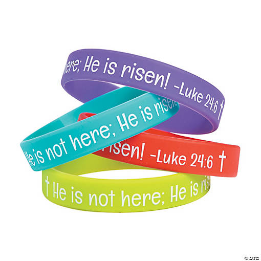 Colorful He is Risen Rubber Bracelets - 24 Pc. for Easter Events