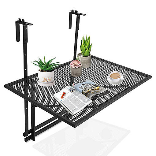 Costway Folding Hanging Table Adjustable Balcony Railing Table Patio Deck Black