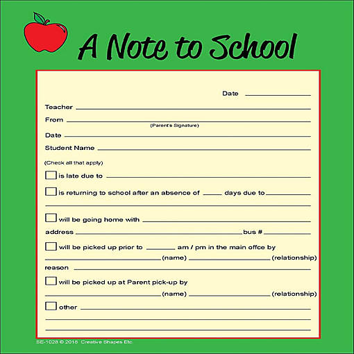Creative Shapes Etc. - Note To School - Notes To Parents