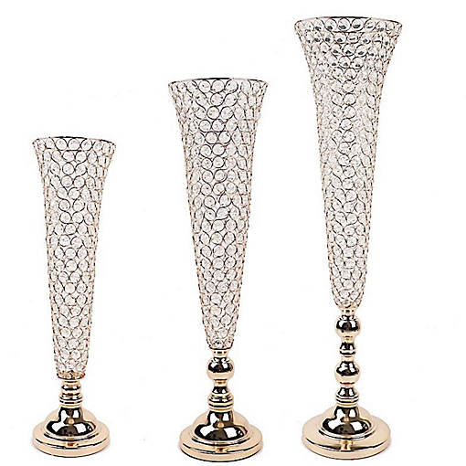 Crystal Beaded Trumpet Vases