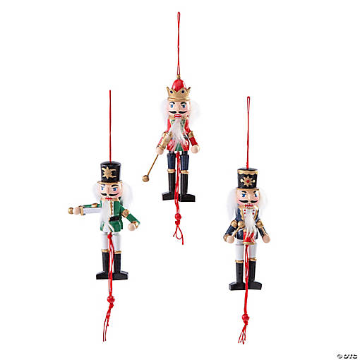 Dancing Nutcracker Pull-String Wood Christmas Ornaments - 6 Pc.