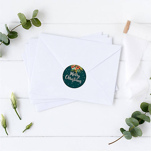 Dark Aqua Christmas Pine Gift Labels