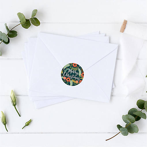 Dark Aqua Pine Cones Xmas Circle Labels
