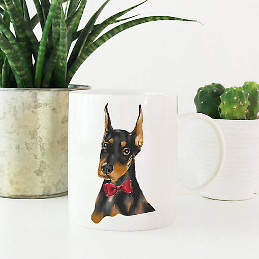 Doberman Red Bow Ceramic Mug