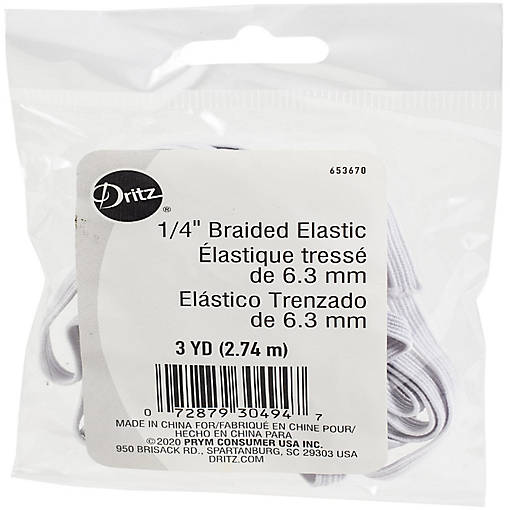 Dritz Pre-Cut Braided Elastic 1/4"X3yd-White