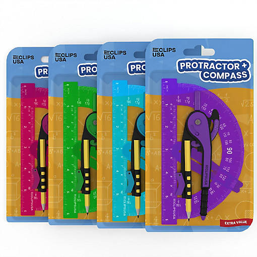 E-Clips USA Ruler Set - Includes Protractor And Compass , 48 Units